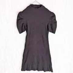 グレイル ニットワンピース ブラック 膝丈 半袖 ハイネック M パフスリーブ