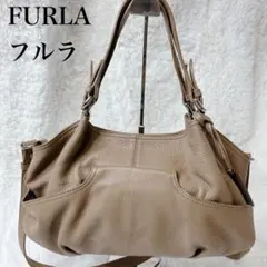 FURLA ベージュ ブラウン レザー ショルダーバッグ ハンドバッグ 2way