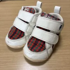 ファミリア ASICS ベビーシューズ チェック柄 ホワイト