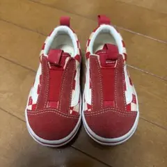 Vans スリッポン レッド/ホワイト　ブロックチェック 15cm