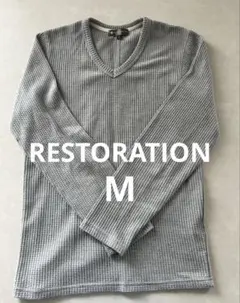 RESTORATION ワッフル編みM グレー 長袖カットソー
