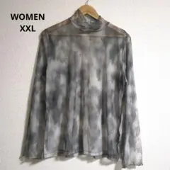 【着用1回】GU シアープリントハイネックT(長袖) グレー WOMEN XXL