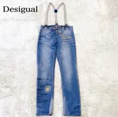 Desigual サスペンダー付き デニム パンツ 刺繍 パッチワークM位のサムネイル