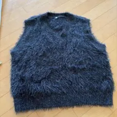 ファー風ダークグレーニットベスト L