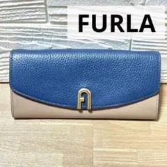 FURLA バイカラー 長財布 ブルー × ベージュ
