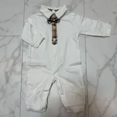 ホワイト 襟付きロンパース チェック柄 セレモニードレス 退院着 50~60cm