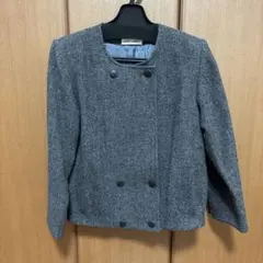 CINABRON ノーカラーダブルボタンジャケット グレー