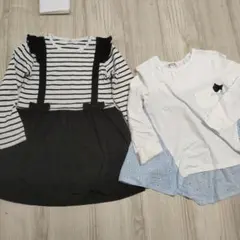 更にお値下げ☆ストライプ柄ワンピース と猫のワッペンチュニック130