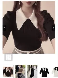 配色ビッグカラーパワショルリブニットトップス[rut767]