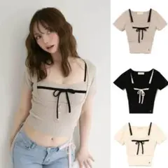 トップス andmary Natalie ribbon set beige ANDMARY】Natalie ribbon set