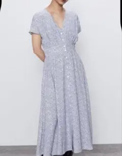 ZARA ザラ　紫　花柄 ノースリーブ　ロングワンピース　マキシ丈 総柄　M〜L