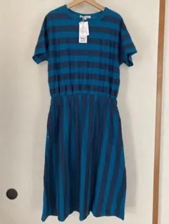 [未使用] ボーダー ストライプ ワンピース 青 M