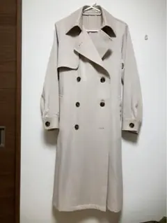 ベージュ トレンチコート ダブルボタン ウエストリボン付き Mサイズ
