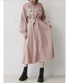 jouetie チャイナ ワンピース フレア 刺繍 ピンク