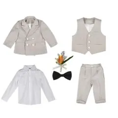 キッズ　ボーイ　男の子　フォーマル　スーツ　ベージュ　６点セット　130cm