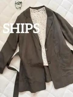 SHIPS リネン混 テーラードジャケット 軽量　春夏　羽織り　カーキ