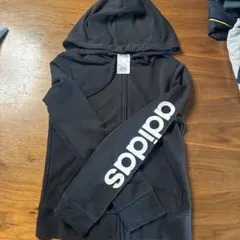 adidas ブラック フルジップ パーカー J/XS