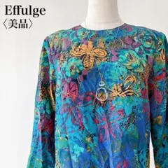 【美品】　Effulge　昭和レトロ花柄デザインバックボタンブラウス日本製