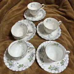 美品♥︎HOYA カップ&ソーサーフラッシュアイボリー3客グリーンリーフ2客 計5