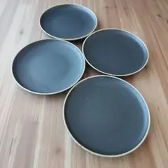 マットブラック皿・４枚　美濃焼〈新品・未使用〉