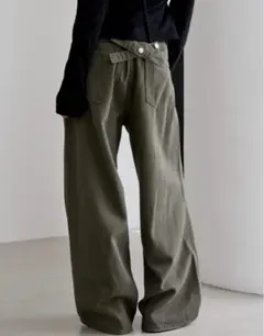 une mansionワイドパンツカーキ