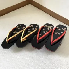 新品未使用　和装小物下駄2点セット　二枚歯 おき宗　23cm 花柄 着物