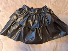 shein黒合成皮革フリルミニスカート S