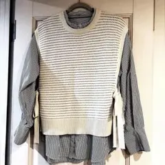 アイボリー サイドリボン ニットベスト