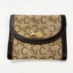 CELINE セリーヌ Cマカダム ラウンドファスナー 長財布 カーキ