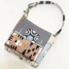 四角　アニマル柄　ミニミニバッグ　ポーチ　ブルー　ハンドメイド