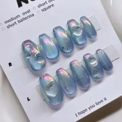 【サイズオーダー】no.119 うるうるネイル ぷっくり 水色 オーロラ マグ