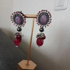 ハンドメイド イヤリング ビーズ刺繍 パール