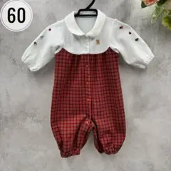 familiar ツーウェイオールロンパース　カバーオール　刺繍　赤チェック