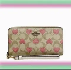 COACHコーチハートプリントシグネチャーロングZIP長財布