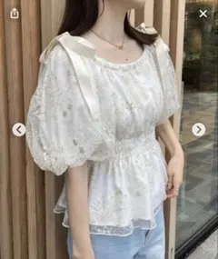 NICE CLAUP オフショル ブラウス 白 フリル シアー 春夏