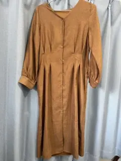 ブラウン ロングワンピース 長袖 Msize 前ボタン春秋冬 美品