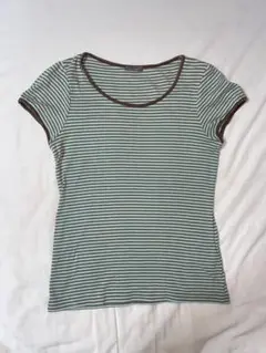 ボーダー　Tシャツ　グリーン　ブラウン