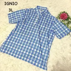3699イグニオ【3L】チェック 半袖シャツ　ハフボタン　胸ポケット付き