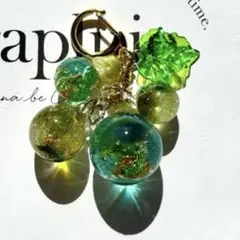 レジンキーホルダー　琥珀糖玉　グリーン・イエロー　ハンドメイド
