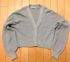 【美品】ナイスクラップ ショート丈 メッシュニット カーディガン ライトブルー