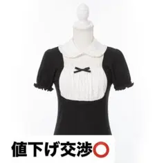 夢展望 DearMyLove 襟付き リボンヨークカットトップス ブラックのサムネイル