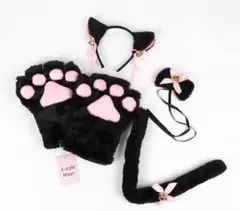 萌えねこアイテム4点セット 耳カチューシャ 首輪 もこふわ肉球【493】