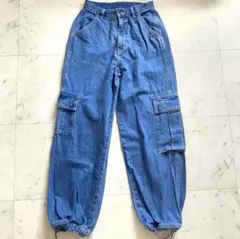 即完売シールームリンルーズカーゴデニム Searoomlynn LOOSE シールームリン カーゴデニムパンツ ブルー