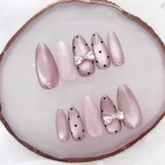 353♡ネイルチップ ワンホン フレンチガーリー マグネット　春ネイル リボン