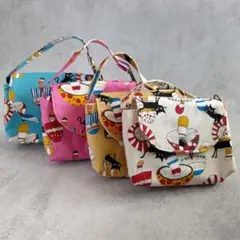 ＜青＞ハンドメイド　猫　キノコ　ミニポーチ　【２２２】