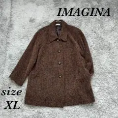 イマージナ (XL) レディース コート ミドル ステンカラー ツイード 毛混