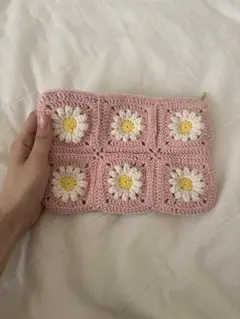 ハンドメイド ポーチ 毛糸 春 ピンク 花