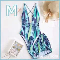 ブラジリアンビキニ Mサイズ モノキニ ミニスカート 水着 ブルー マーブル模様