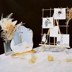 ミールヘーデン風フレーム(クリップ12個付き) 木製イーゼル ウェーブミラー