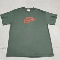 938 00sNIKE赤スウッシュTee グリーンボディL フェード良雰囲気